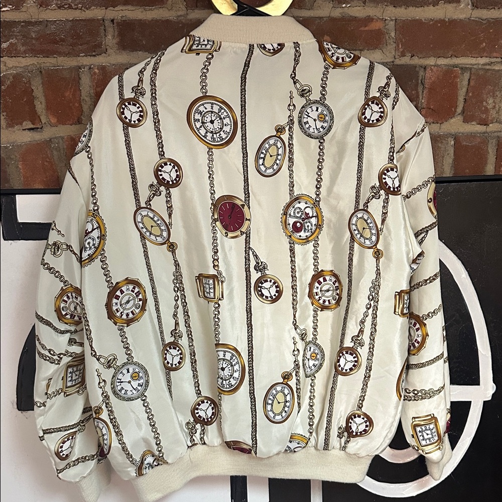 Women's Cream Clock Pattern Bomber Jacket - image 2